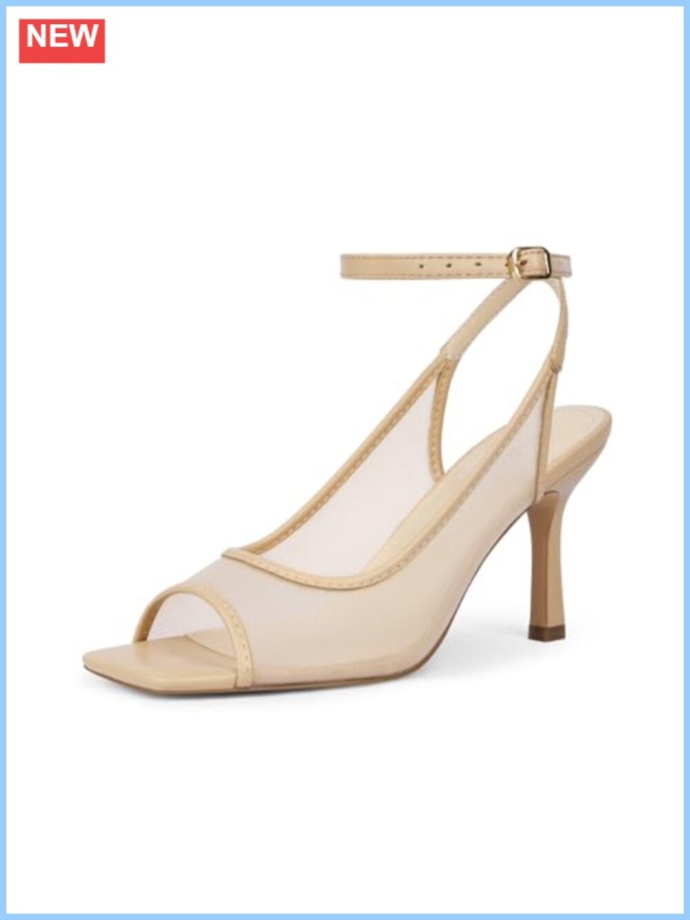 Mesh Heeled Sandals Square Open Toe Ankle Strap 3 Inch High Heels